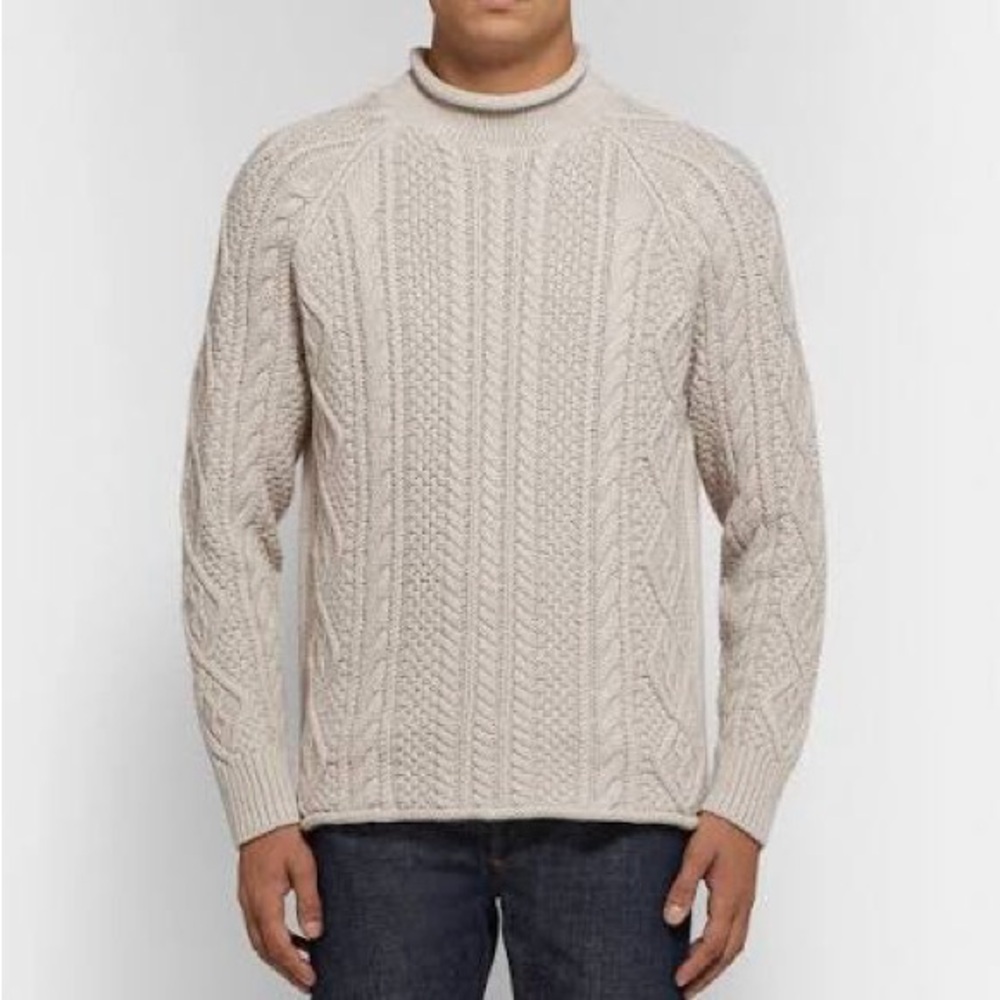 NWT J. Crew Men’s Beige Cable-Knit Crewneck Sweater